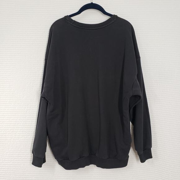 Adidas Sweatshirt Womens XL Black Crewneck Oversized Faded Pockets Casual Goth - Picture 2 of 16